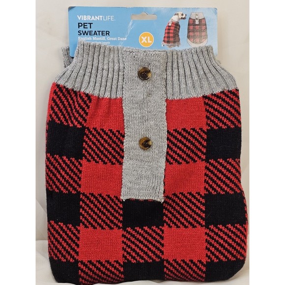 Vibrant Life Buffalo Plaid Pet Sweater Size XL For Pets 90 To 150 Lbs 24 in Back - Picture 1 of 7